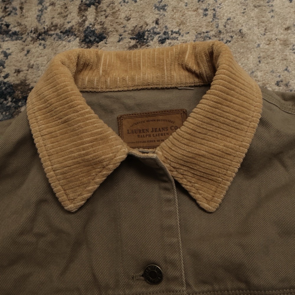 Ralph Lauren Jeans Canvas Chore Coat Barn Jacket Womens Sm Tan Corduroy Collar - Picture 7 of 10